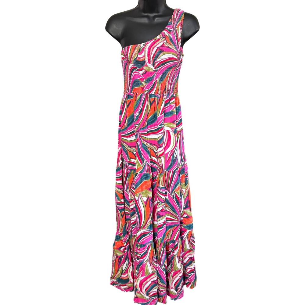 Abel The Label Anthropologie Kelissa One Shoulder Maxi Dress Sz M Multicolor